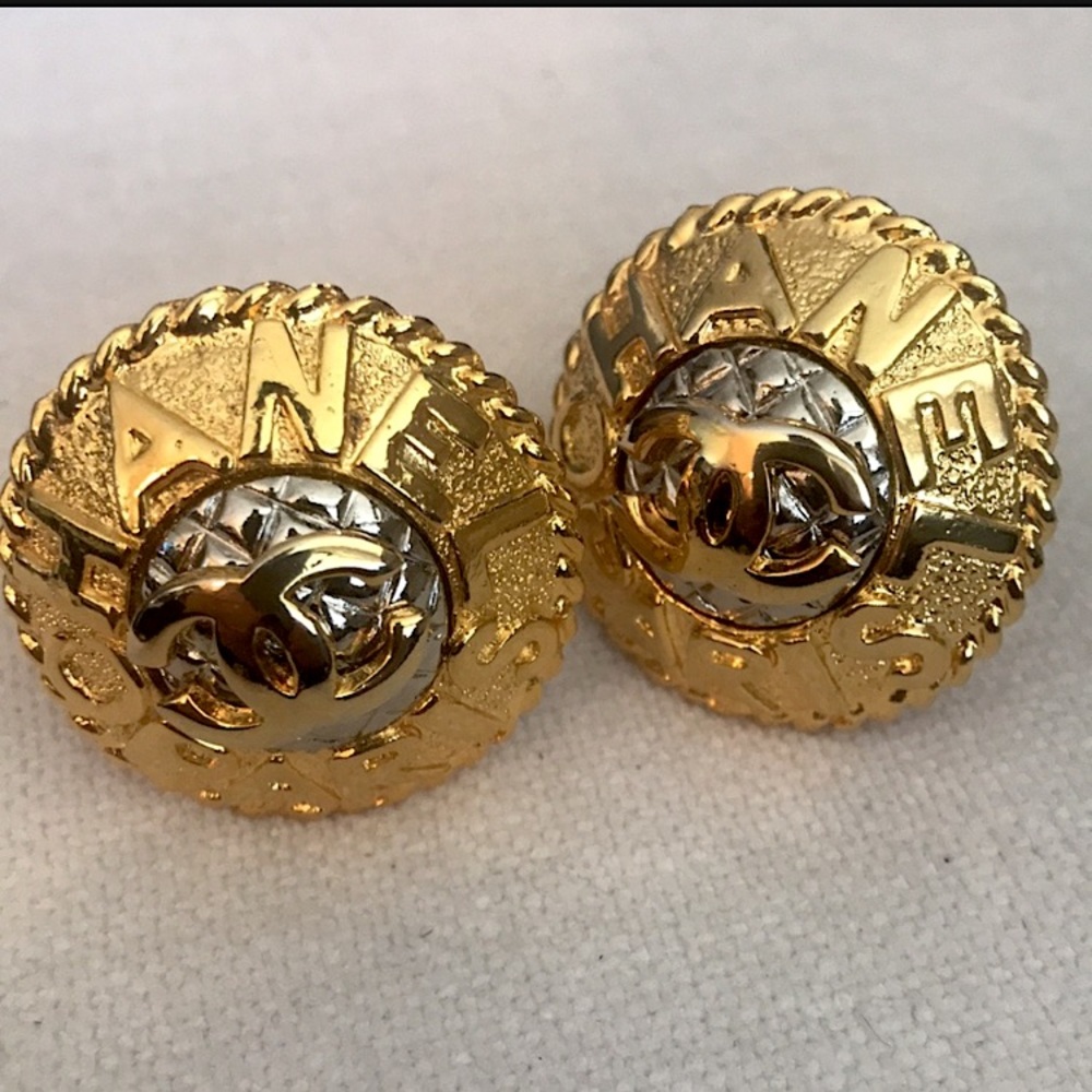 CHANEL Vintage Gold-Tone & Silver-Tone Clip On Earrings